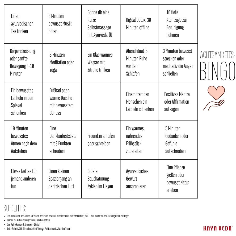 KAYA VEDA Achtsamkeitsbingo Insta