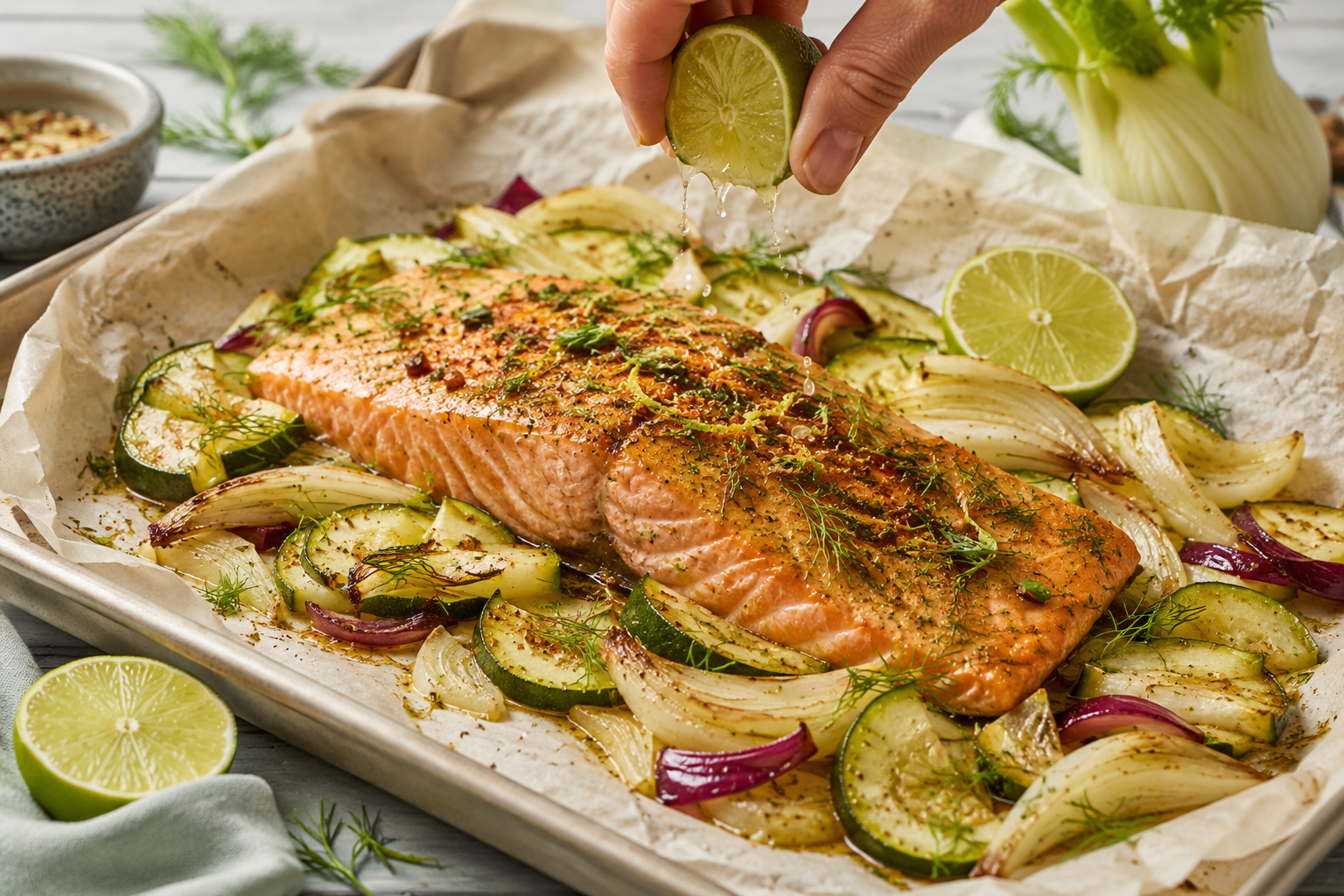 Lachs mit Fenchel und Limette aus dem Ofen Ayurvedisch