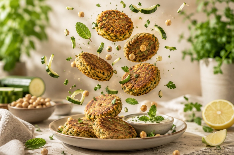 Zucchini-Taler mit Kichererbsen