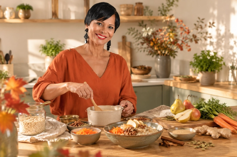 Ayurveda Expertin Balvinder Sidhu kocht ein Herbst-Porridge