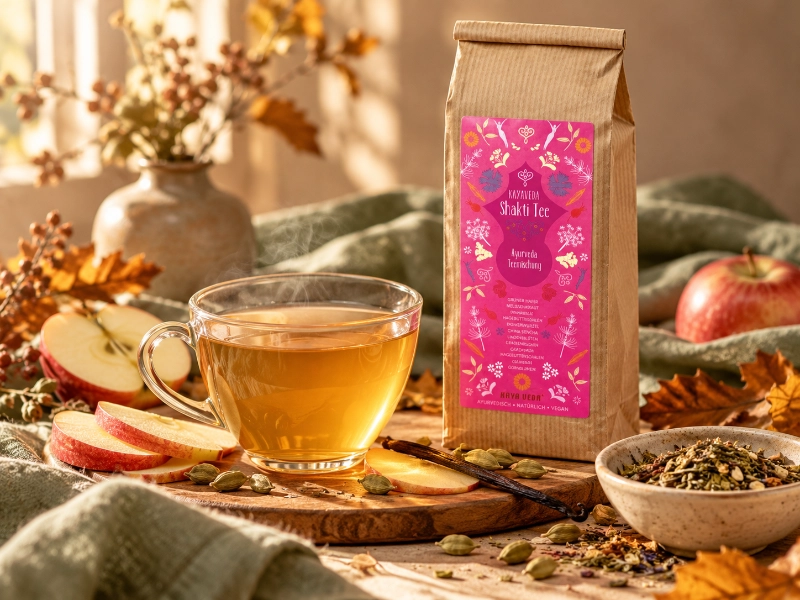 Pitta Herbst-Tee mit Apfel, Vanille & Kardamom. Ayurveda Tee Kaya Veda Shakti Tee